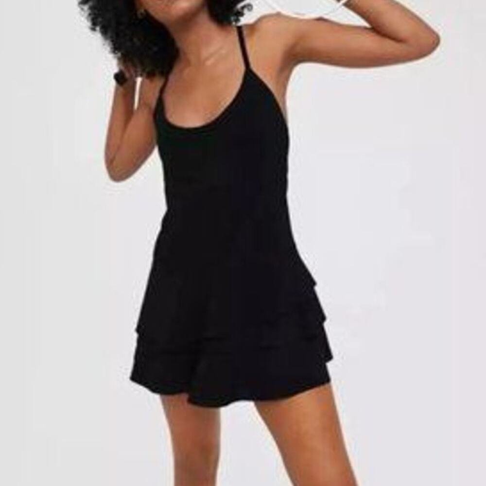 aerie Black Tiered Mini Dress